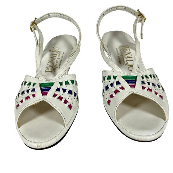 Vintage 80s Penaljo White Leather Kitten Heel Slingbacks Sz 8 - Picture 8 of 11